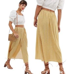 & Other Stories Button Front MIDI Skirt in Golden Yellow geometric print